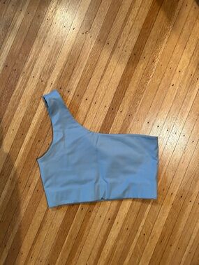 Girlfriend Collective Bianca One-Shoulder Bra in Lagoon Blue